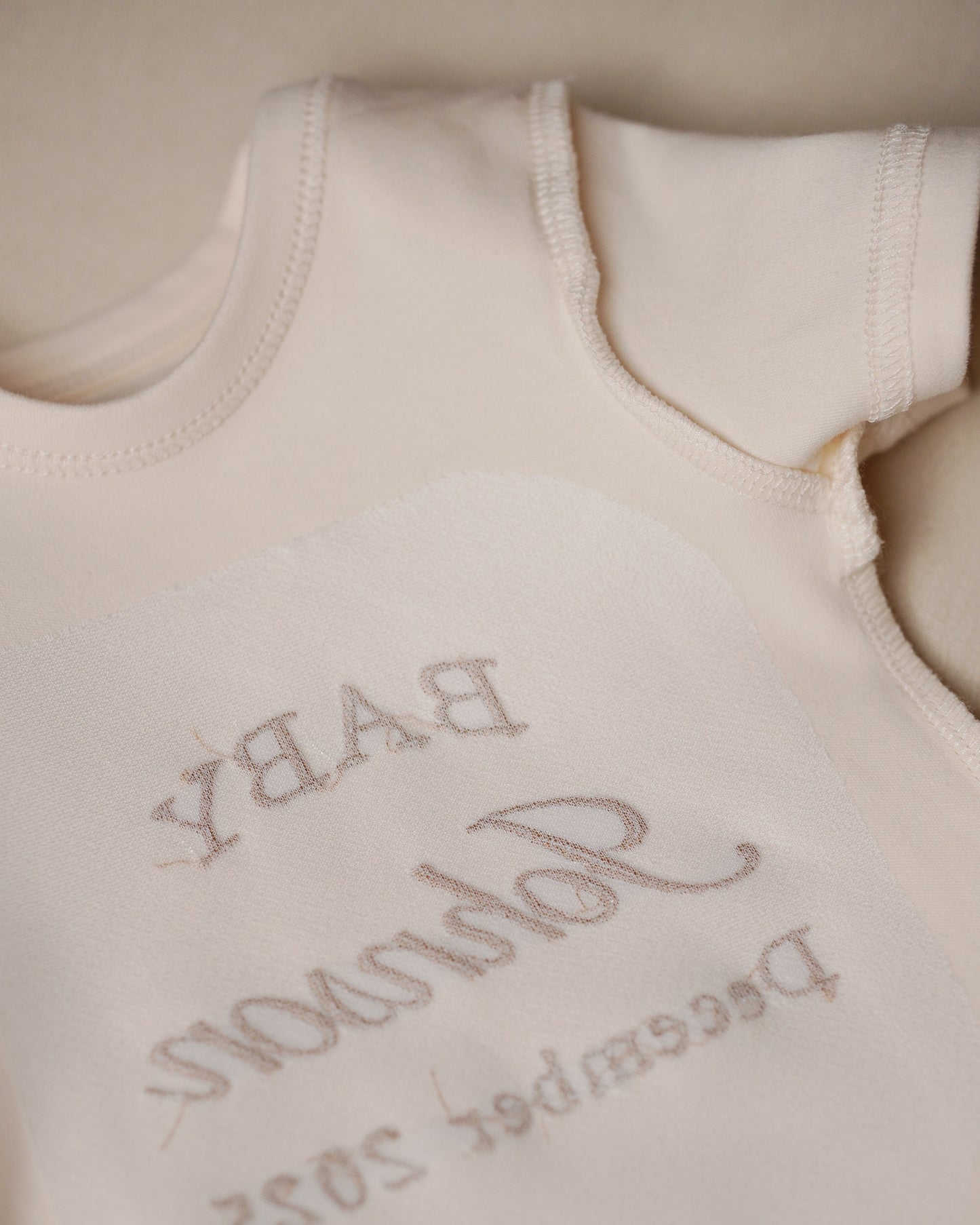 Personalized Embroidered Baby Announcement Bodysuit. Natural Color