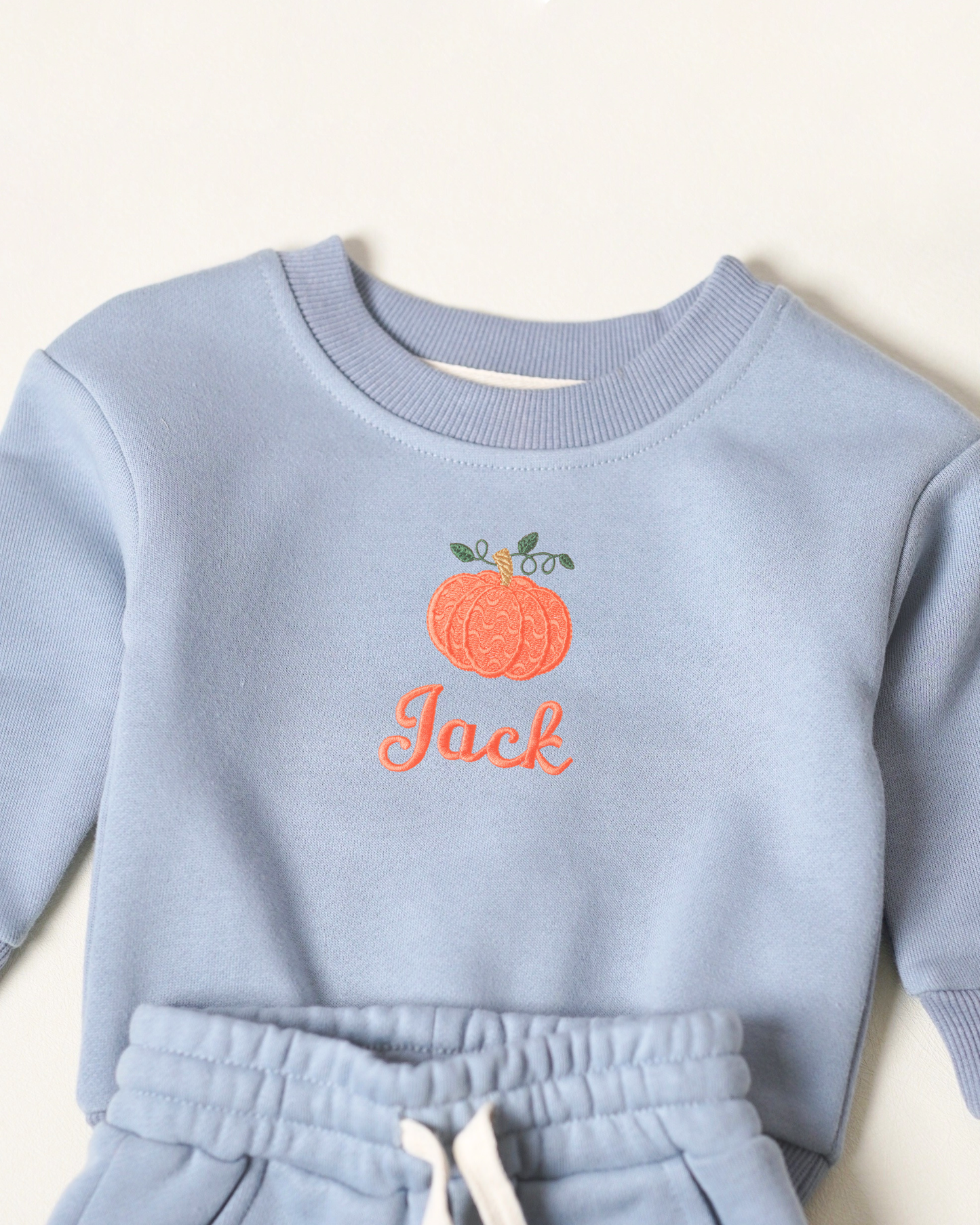 Pumpkin and Name Embroidered Sweatshirt Set