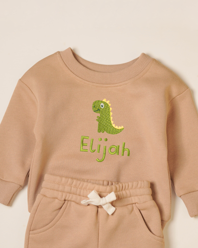Custom Embroidered Dino Design Kids Sweatshirt Set