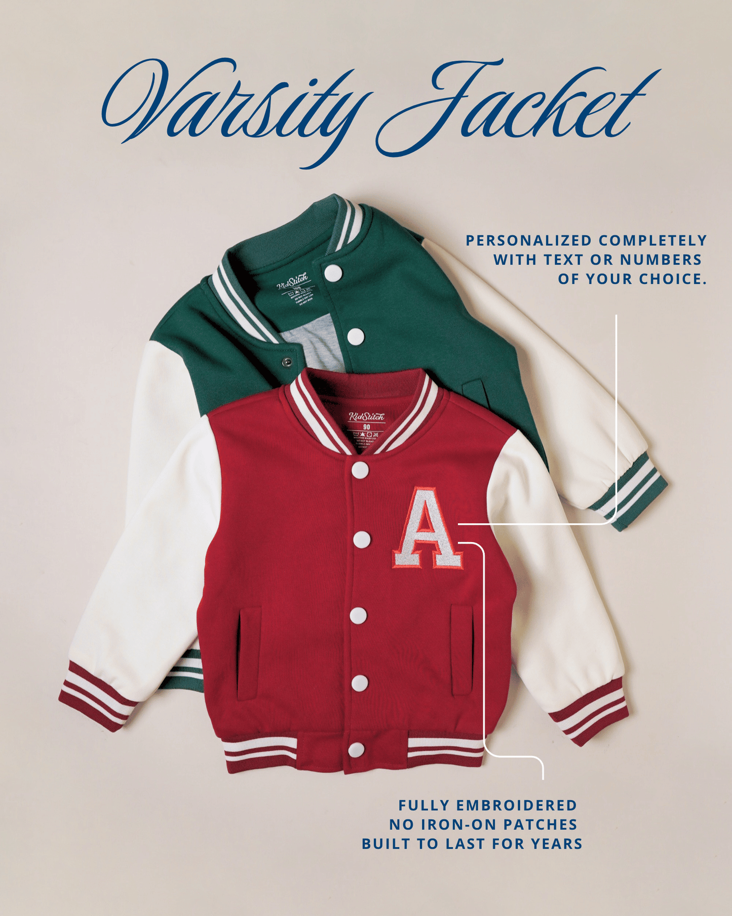 Personalized Varsity Jacket for Kids Custom Front Initial & Back Name