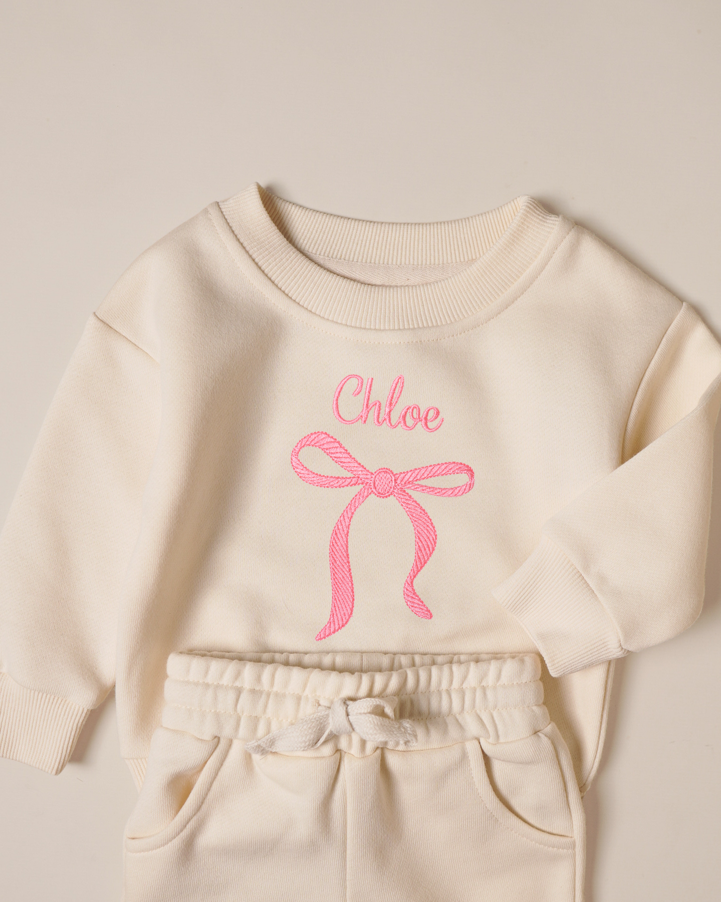 Cute Bow Outfit Embroidered with Custom Name - Sweatshirt Set