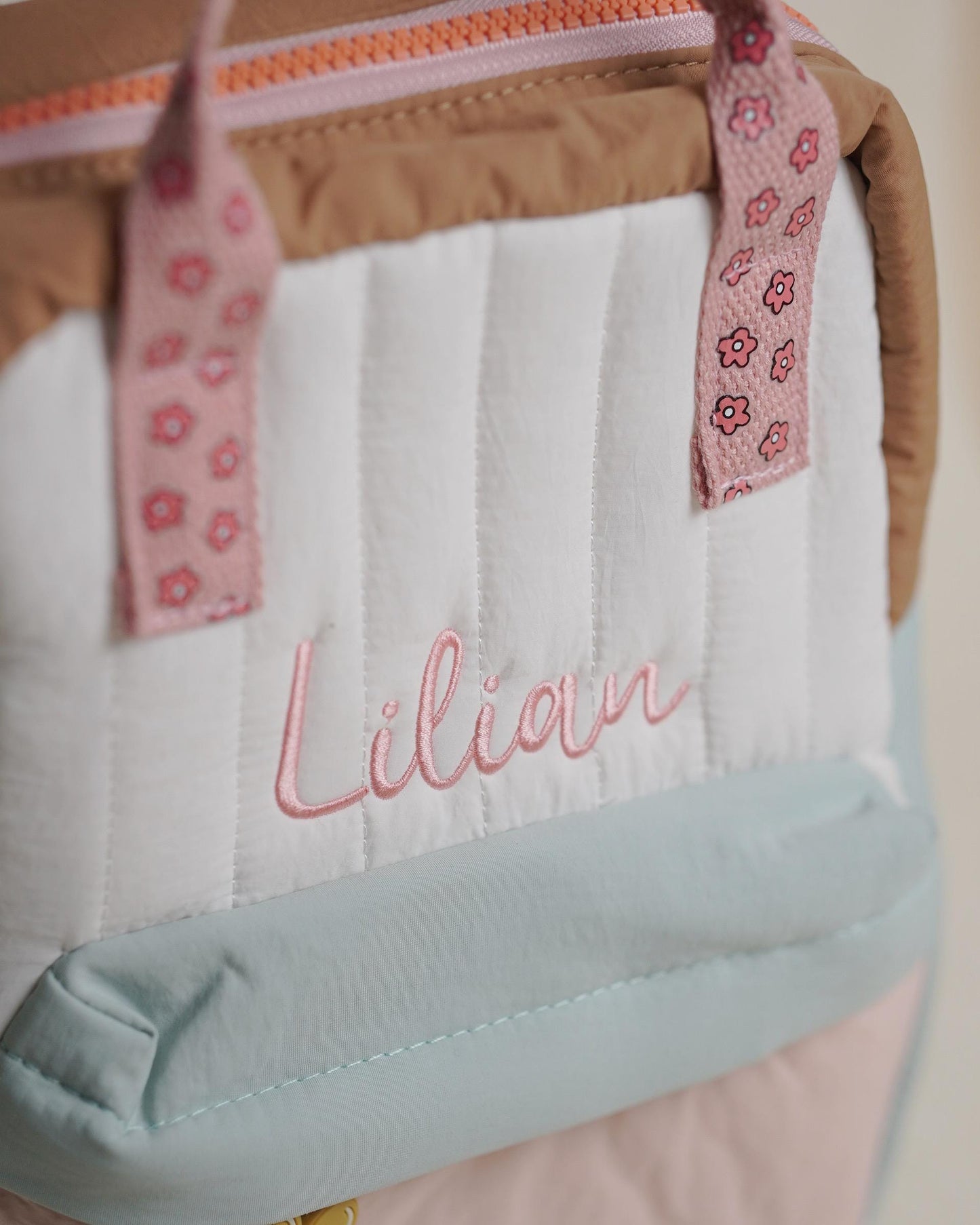 Custom Name Quilted Mini Backpack for Toddlers – Soft Pastel Preschool Bag with Front Pocket
