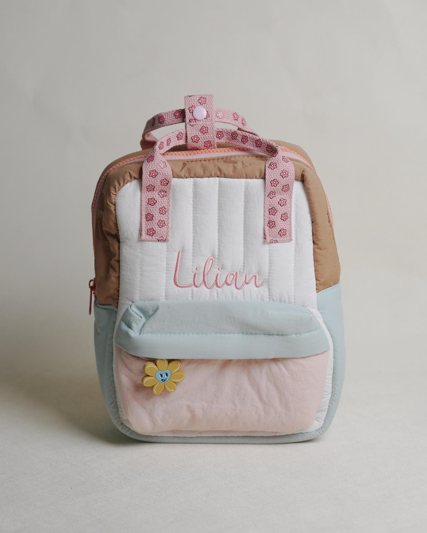 Custom Name Quilted Mini Backpack for Toddlers – Soft Pastel Preschool Bag with Front Pocket
