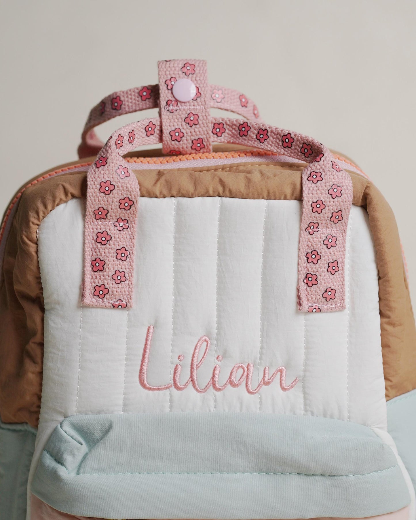Custom Name Quilted Mini Backpack for Toddlers – Soft Pastel Preschool Bag with Front Pocket