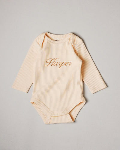 Personalized Embroidered  Ribbed Long Sleeve Bodysuit with Custom Name