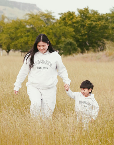 Personalized Matching Embroidered Hoodie & Jogger Set - Heather Grey Soulmate Edition