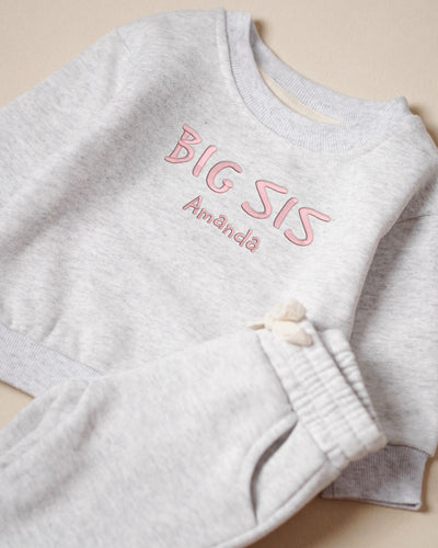 Personalized Big/Lil Sis or Bro Sweatshirt and Jogger Set with Custom Name.