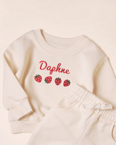 Strawberry Embroidered Design with Personalized Name Sweatshirt Set