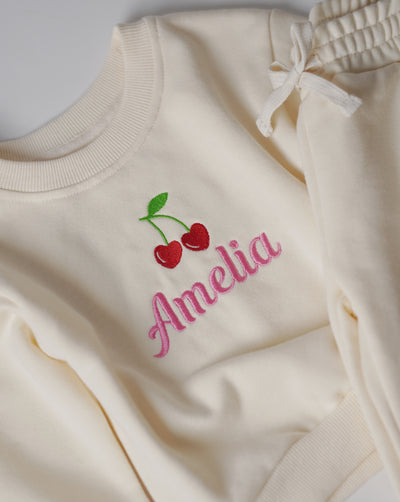 Personalized Cherry Embroidered Sweatshirt Set Custom Design