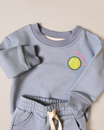 Tennis Ball Embroidered Design with Personalized Name Sweatshirt Set