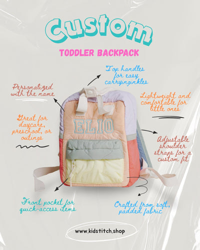 Custom Name Quilted Mini Backpack for Toddlers – Soft Pastel Toddler Bag with Front Pocket